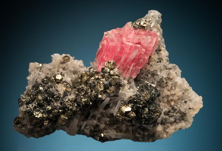 PYRITE with QUARTZ and RHODOCHROSITE